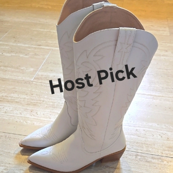Shoes - White Western Classic Embroidered Pointed Toe Boots